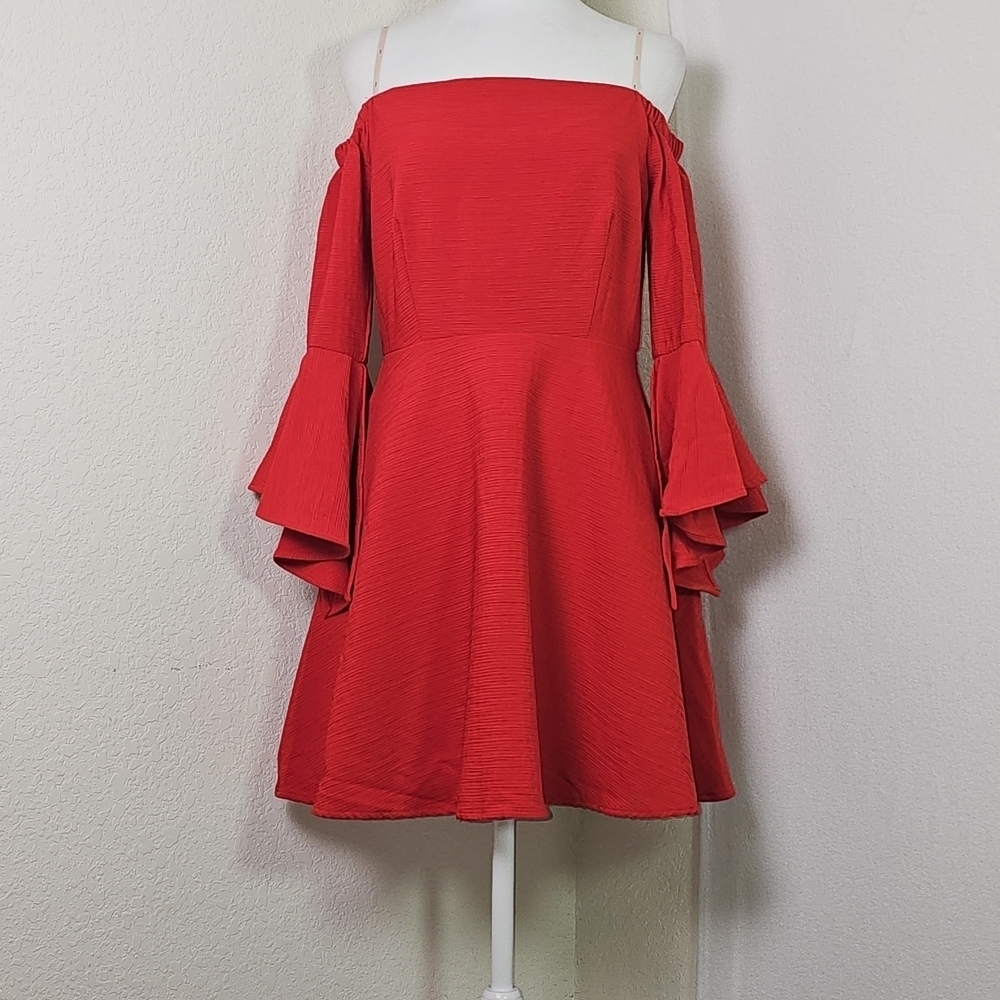 J.O.A. Los Angeles Red Off Shoulder Bell Sleeve Fit & Flare Dress Size M